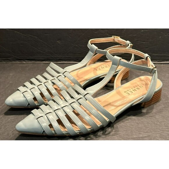 Journee Collection 'Alivia' Bluish Gray Ankle Strap Block Heel Flat Wms Sz 11 - Picture 1 of 8